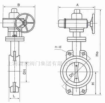 對(duì)夾式電動(dòng)蝶閥外形尺寸，安裝圖